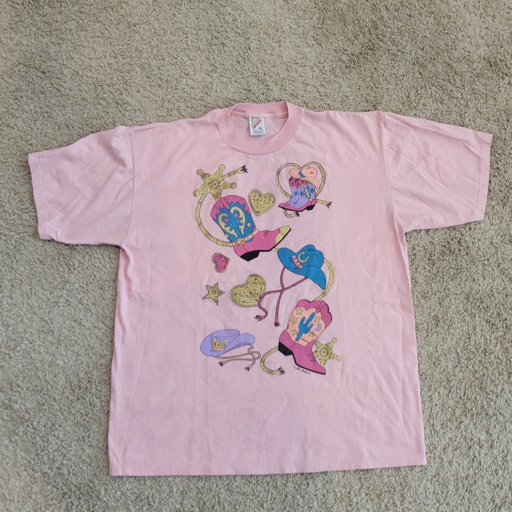 Jerzees Pink Short Sleeve Tee with Heart Graphics